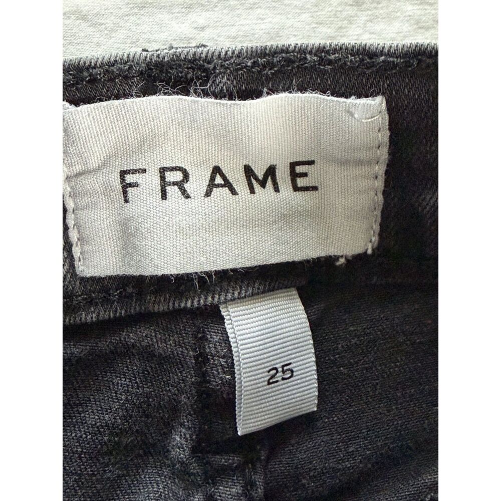 FRAME Le High Straight Jeans 25 Black Raw Hem Frayed High Rise Ankle Denim Pants - Picture 4 of 9